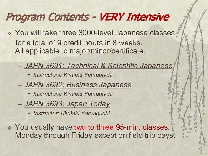 Program Contents - VERY Intensive v You will take three 3000 -level Japanese classes
