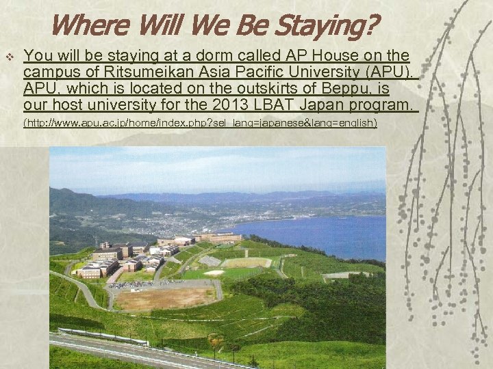 Where Will We Be Staying? v You will be staying at a dorm called