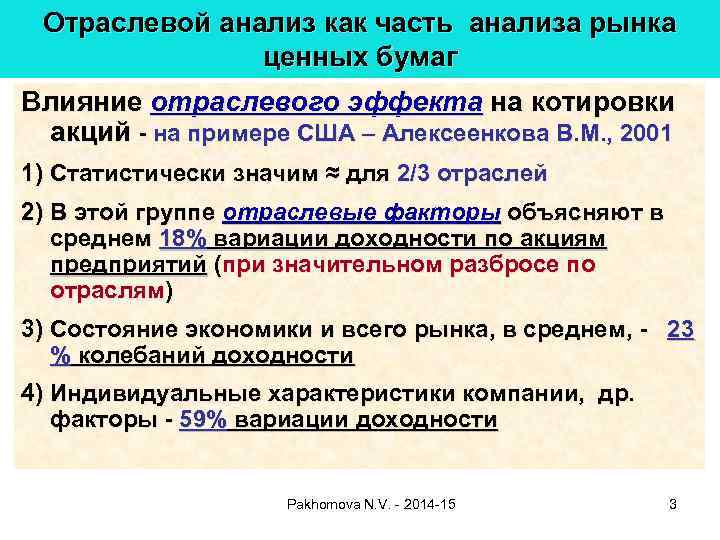 Отраслевой анализ как часть анализа рынка ценных бумаг Влияние отраслевого эффекта на котировки акций