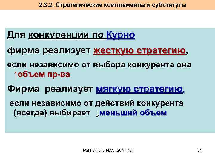 2. 3. 2. Стратегические комплементы и субституты Для конкуренции по Курно фирма реализует жесткую