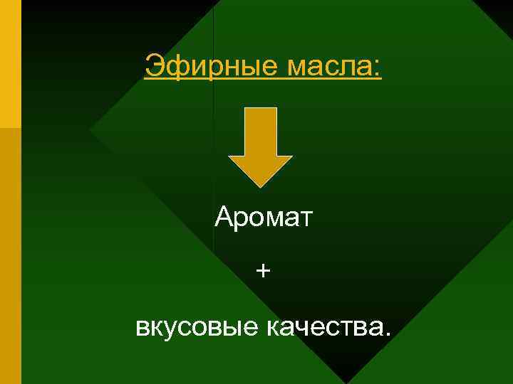 Эфирные масла: Аромат + вкусовые качества. 