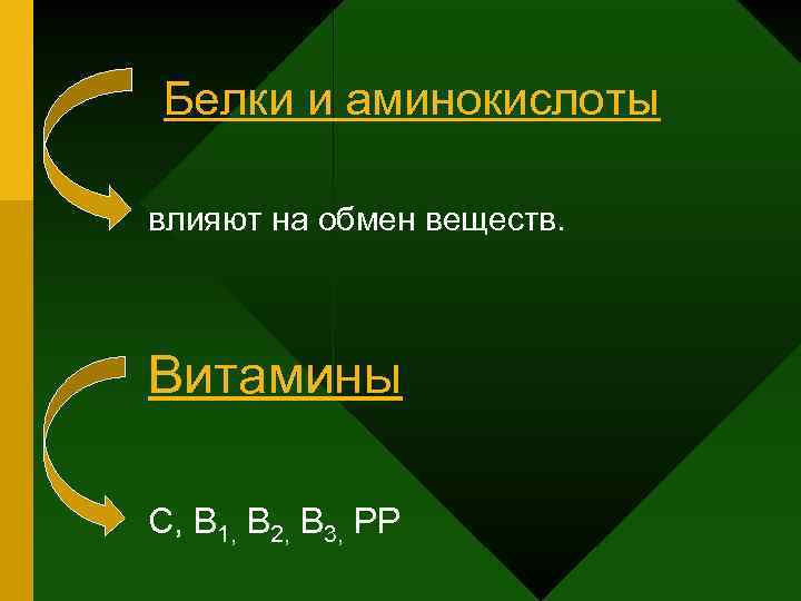 Белки и аминокислоты влияют на обмен веществ. Витамины С, В 1, В 2, В