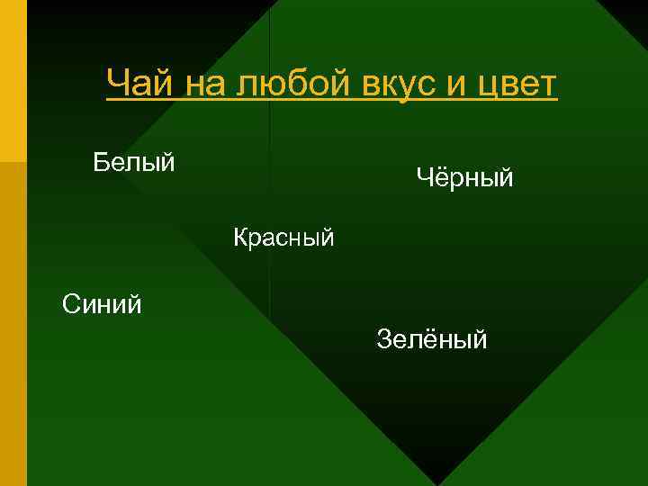 Чай на любой вкус и цвет Белый Чёрный Красный Синий Зелёный 