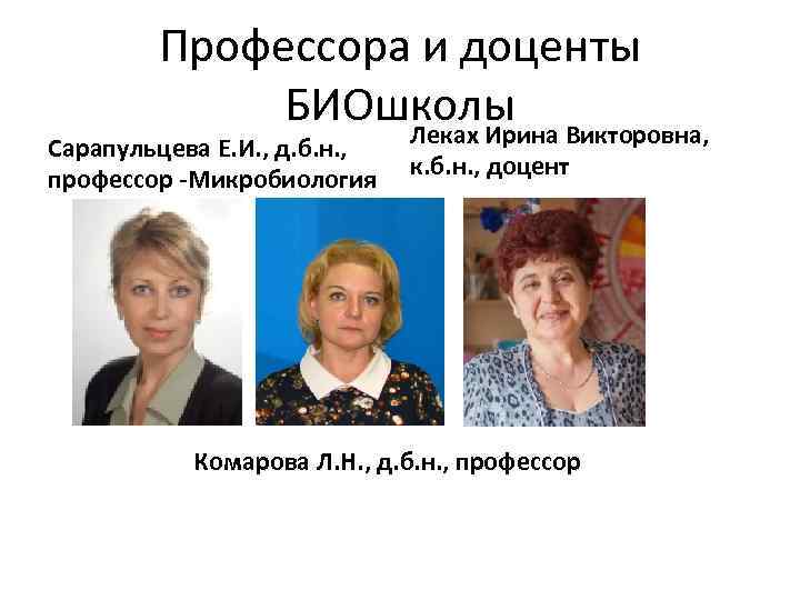 Профессора и доценты БИОшколы Викторовна, Леках Ирина Сарапульцева Е. И. , д. б. н.