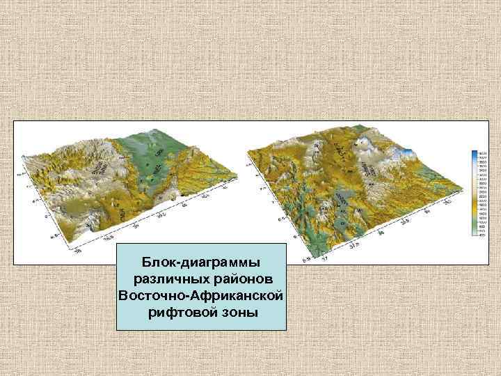 Блок-диаграммы различных районов Восточно-Африканской рифтовой зоны 