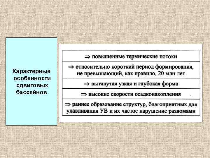 Характерные особенности сдвиговых бассейнов 