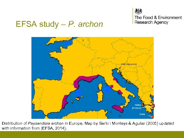 EFSA study – P. archon Distribution of Paysandisia archon in Europe. Map by Sarto