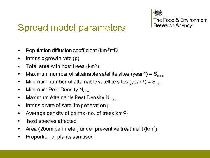 Spread model parameters • 