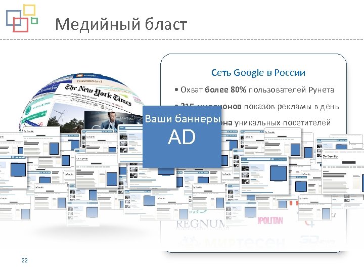 Медийный бласт Сеть Google в России • Охват более 80% пользователей Рунета • 215