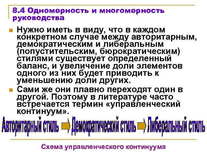 8. 4 Одномерность и многомерность руководства n n Нужно иметь в виду, что в