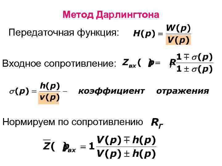 Метод Дарлингтона Передаточная функция: Входное сопротивление: Нормируем по сопротивлению 