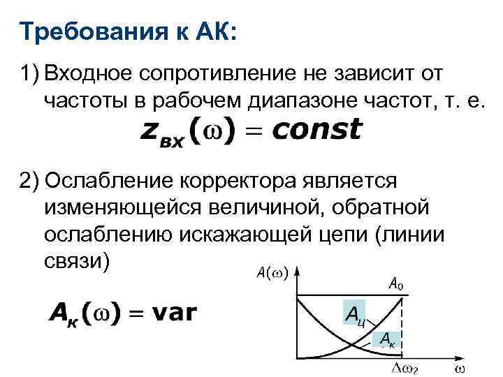 Требования к АК: 1) Входное сопротивление не зависит от частоты в рабочем диапазоне частот,