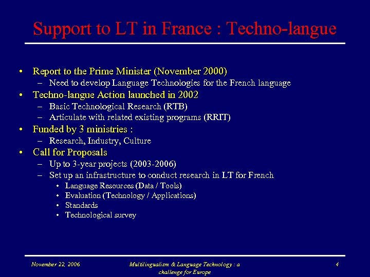 Support to LT in France : Techno-langue • Report to the Prime Minister (November