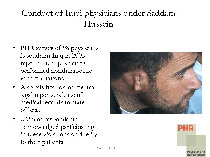 Conduct of Iraqi physicians under Saddam Hussein • PHR survey of 98 physicians is