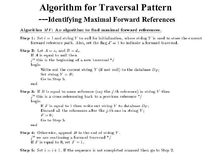 Algorithm for Traversal Pattern ---Identifying Maximal Forward References 