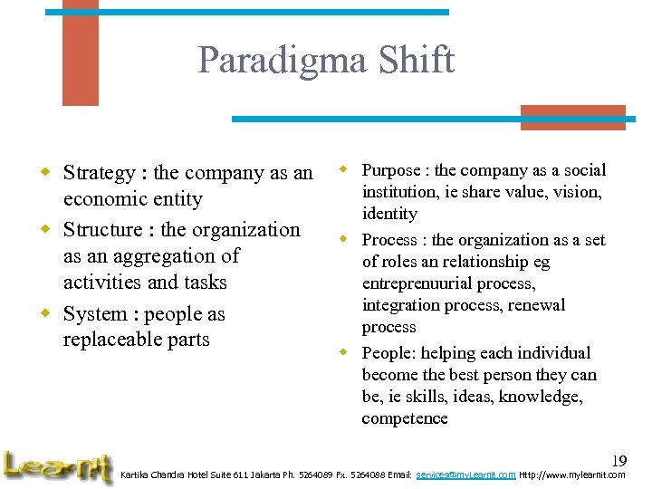 Paradigma Shift w Strategy : the company as an economic entity w Structure :