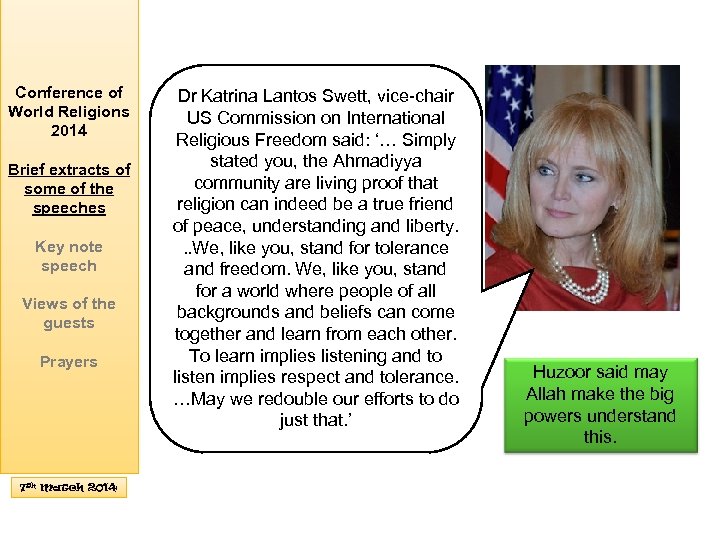 Conference of World Religions 2014 Brief extracts of some of the speeches Key note