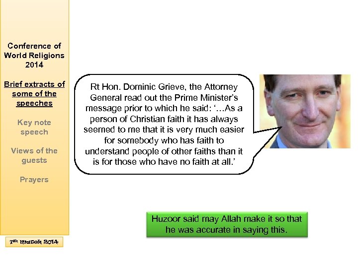 Conference of World Religions 2014 Brief extracts of some of the speeches Key note