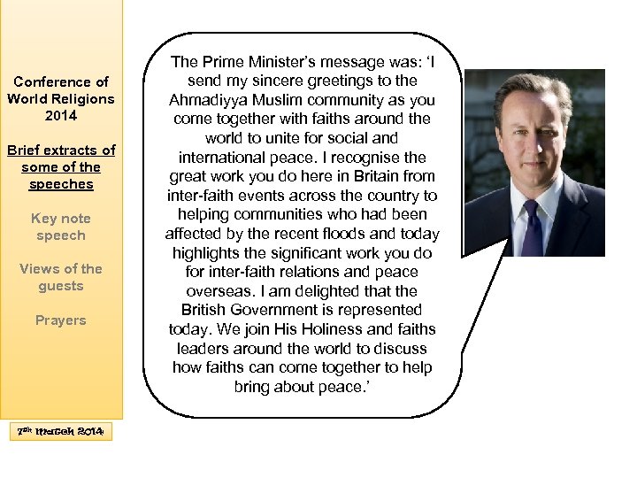 Conference of World Religions 2014 Brief extracts of some of the speeches Key note