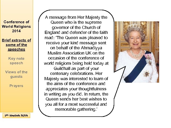 Conference of World Religions 2014 Brief extracts of some of the speeches Key note