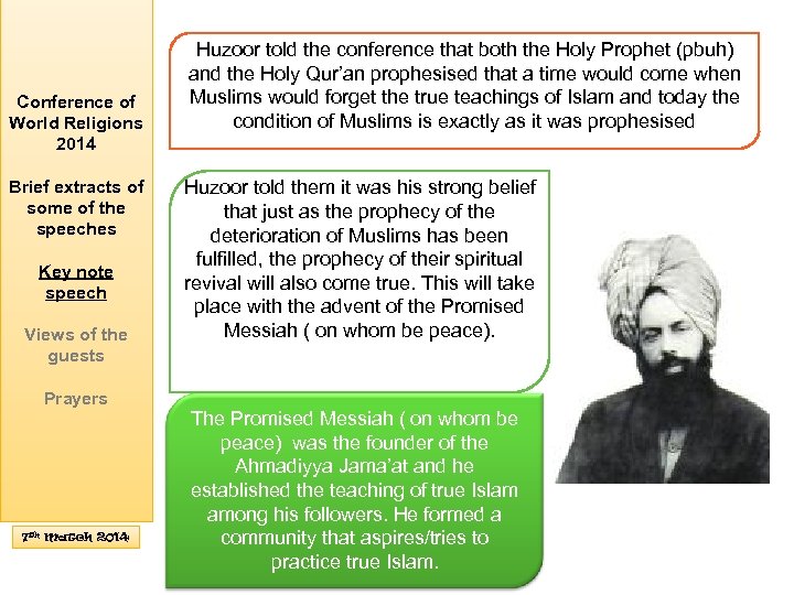 Conference of World Religions 2014 Brief extracts of some of the speeches Key note