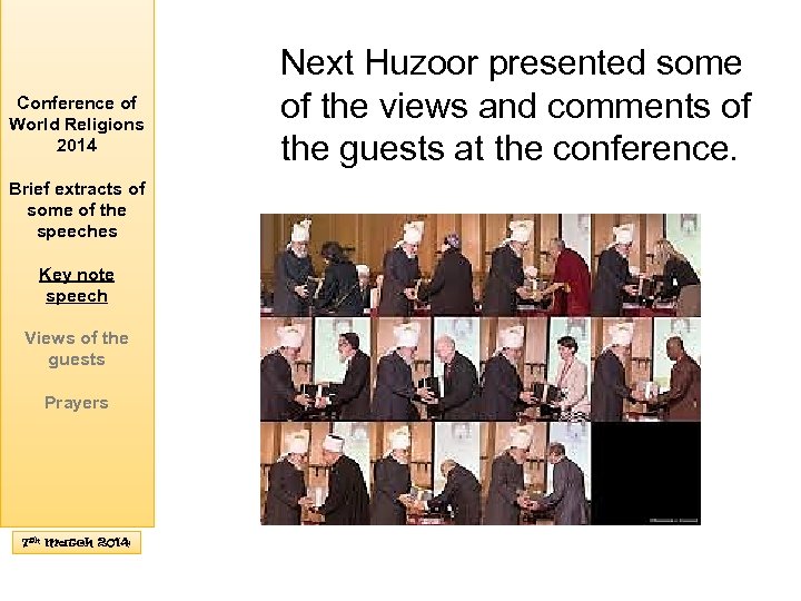 Conference of World Religions 2014 Brief extracts of some of the speeches Key note