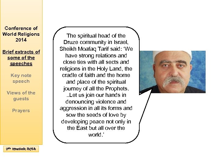 Conference of World Religions 2014 Brief extracts of some of the speeches Key note