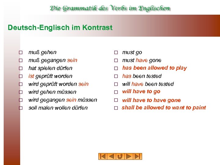 Deutsch Englisch im Kontrast ¨ ¨ ¨ ¨ muß gehen muß gegangen sein hat