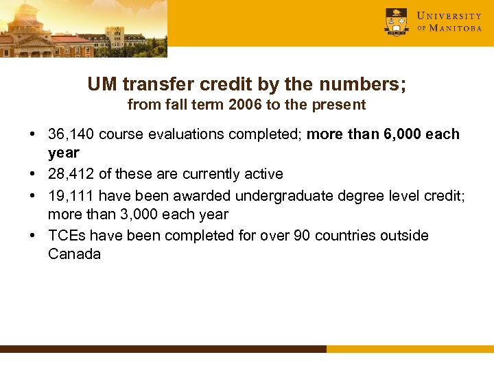 UM transfer credit by the numbers; from fall term 2006 to the present •