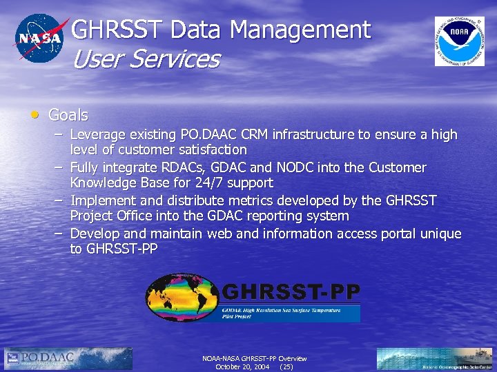 GHRSST Data Management User Services • Goals – Leverage existing PO. DAAC CRM infrastructure