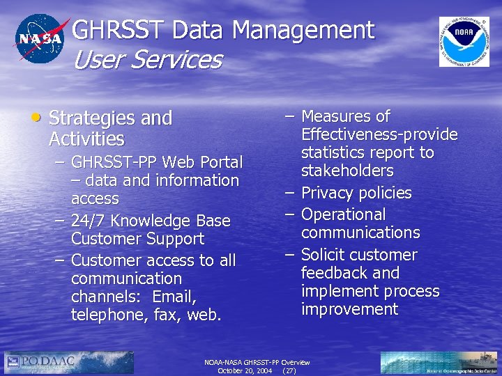 GHRSST Data Management User Services • Strategies and Activities – GHRSST-PP Web Portal –