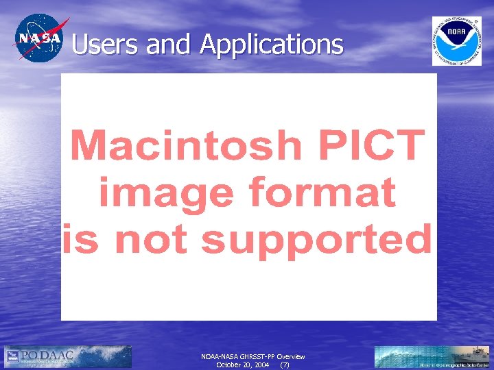 Users and Applications NOAA-NASA GHRSST-PP Overview October 20, 2004 (7) 