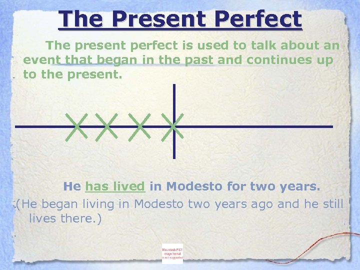 The Present Perfect The present perfect is used to talk about an event that