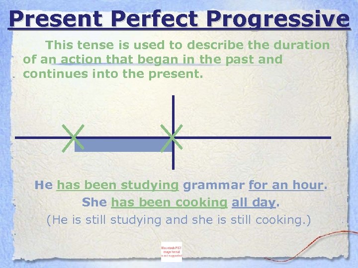 Present Perfect Progressive This tense is used to describe the duration of an action