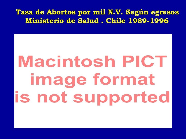 Tasa de Abortos por mil N. V. Según egresos Ministerio de Salud. Chile 1989