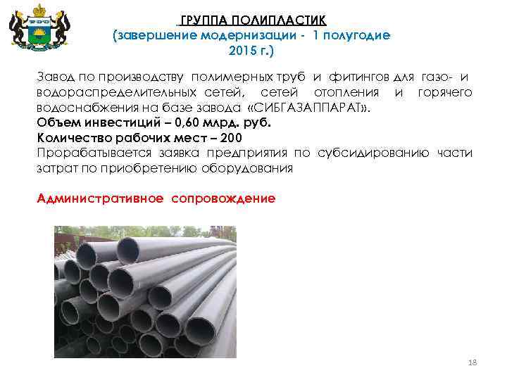 ГРУППА ПОЛИПЛАСТИК (завершение модернизации - 1 полугодие 2015 г. ) Завод по производству полимерных