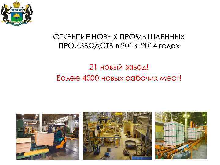 ОТКРЫТИЕ НОВЫХ ПРОМЫШЛЕННЫХ ПРОИЗВОДСТВ в 2013– 2014 годах 21 новый завод! Более 4000 новых