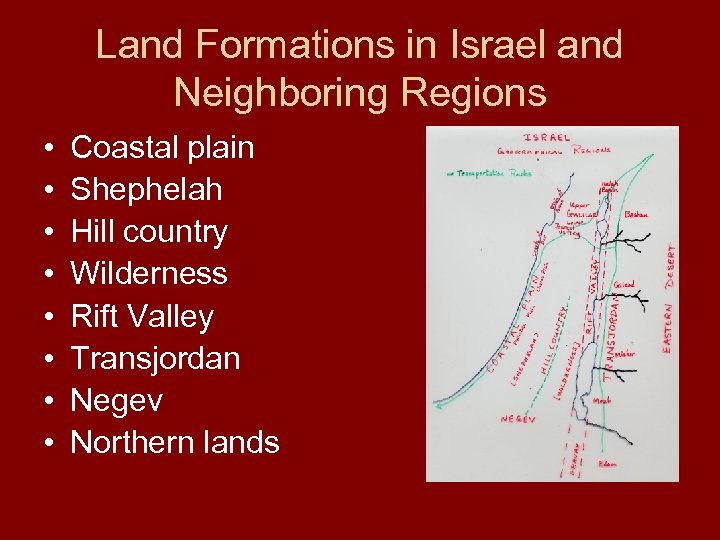 Land Formations in Israel and Neighboring Regions • • Coastal plain Shephelah Hill country