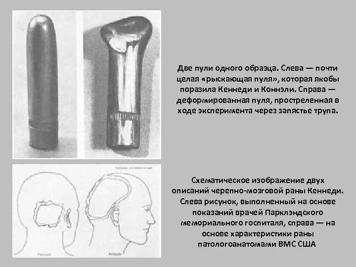 Две пули одного образца. Слева — почти целая «рыскающая пуля» , которая якобы поразила