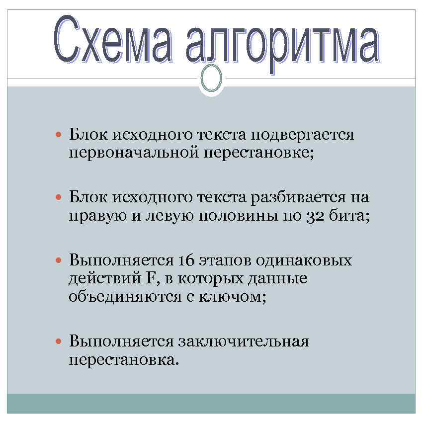  Блок исходного текста подвергается первоначальной перестановке; Блок исходного текста разбивается на правую и