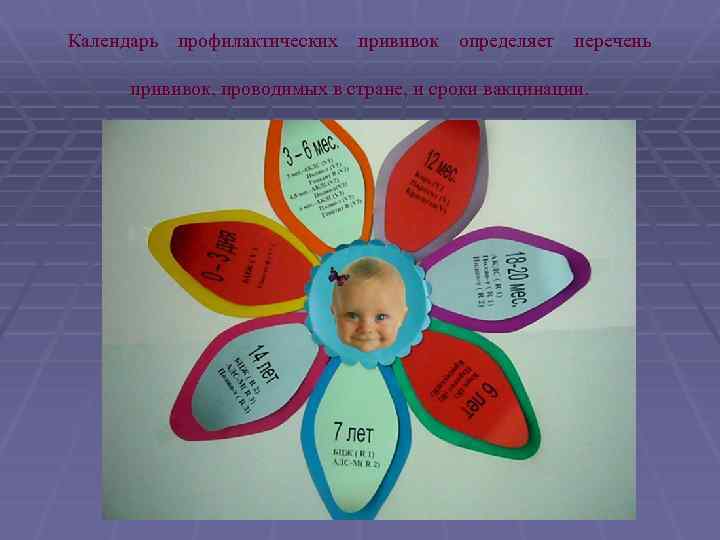 Календарь профилактических прививок определяет перечень прививок, проводимых в стране, и сроки вакцинации. 