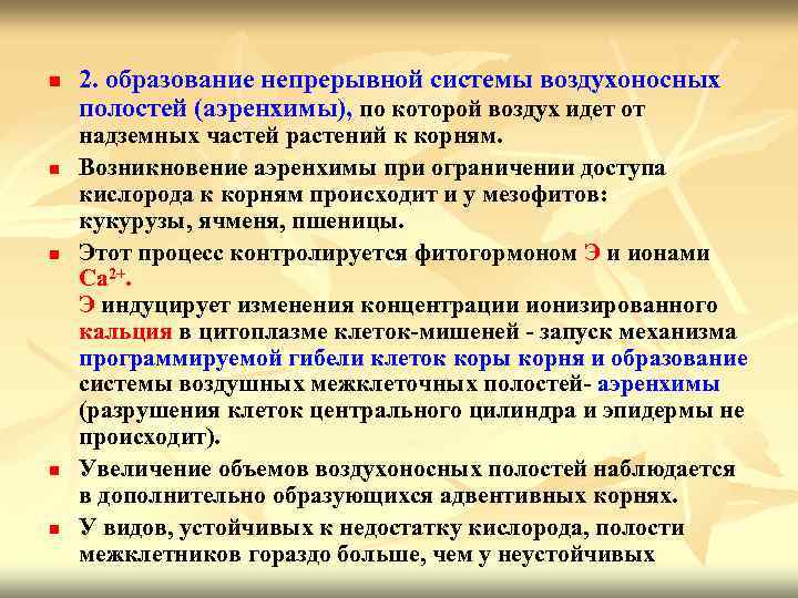 n n n 2. образование непрерывной системы воздухоносных полостей (аэренхимы), по которой воздух идет