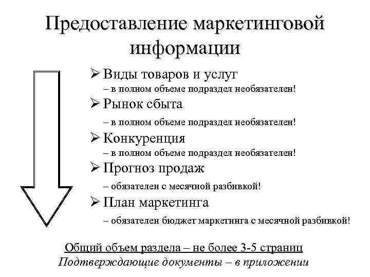 Предоставление маркетинговой информации Ø Виды товаров и услуг – в полном объеме подраздел необязателен!