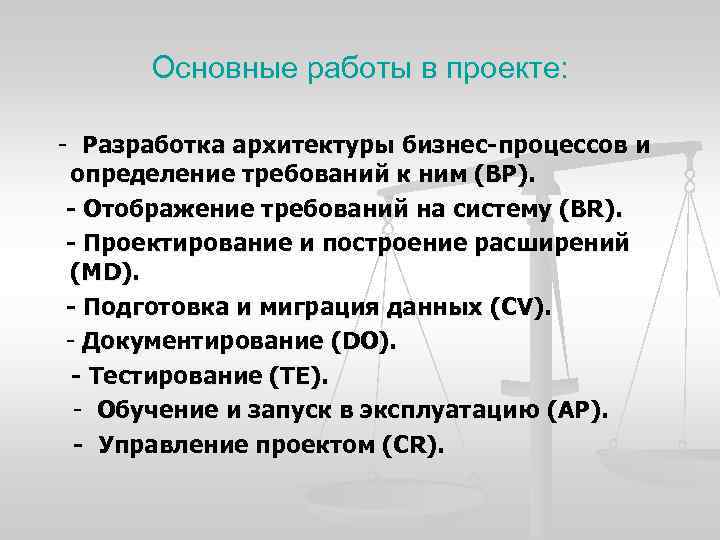 Основные работы в проекте: Разработка архитектуры бизнес процессов и определение требований к ним (BP).
