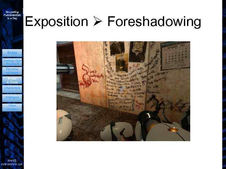 Exposition Foreshadowing Intro Getting Over Yourself Theories of Story Rules & Tools Characters Dialogue