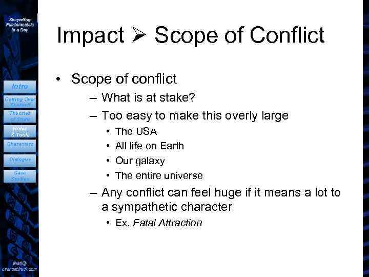 Impact Scope of Conflict Intro Getting Over Yourself Theories of Story Rules & Tools