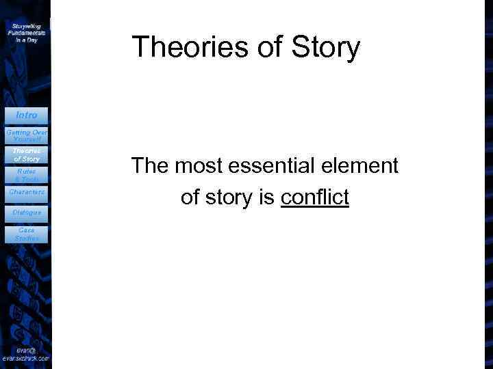 Theories of Story Intro Getting Over Yourself Theories of Story Rules & Tools Characters