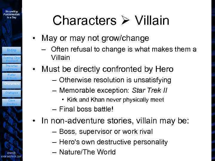 Characters Villain • May or may not grow/change Intro Getting Over Yourself Theories of