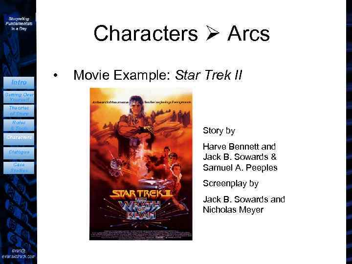 Characters Arcs Intro • Movie Example: Star Trek II Getting Over Yourself Theories of