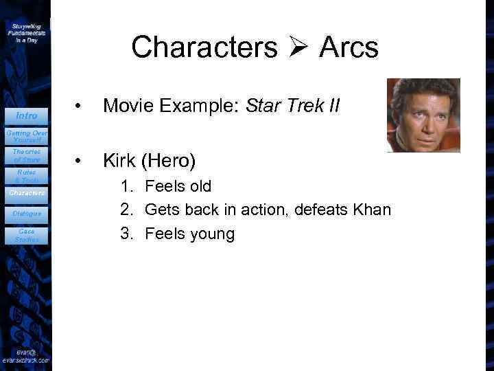 Characters Arcs Intro • Movie Example: Star Trek II • Kirk (Hero) Getting Over
